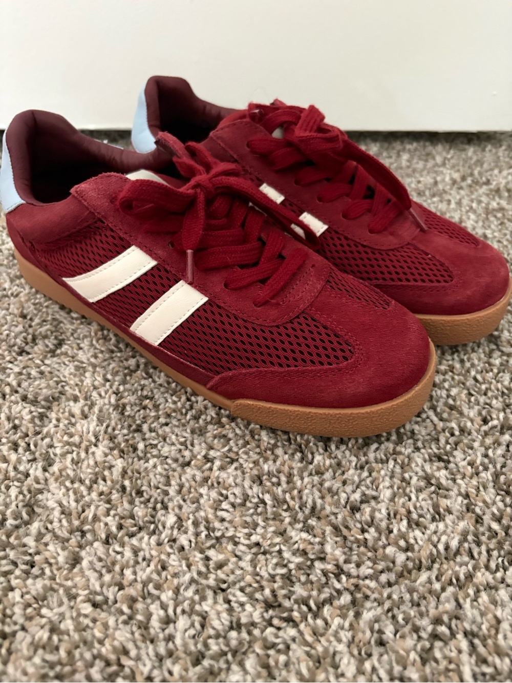 Steve Madden Women's Burgundy Suede & Mesh Sneakers with White Stripes